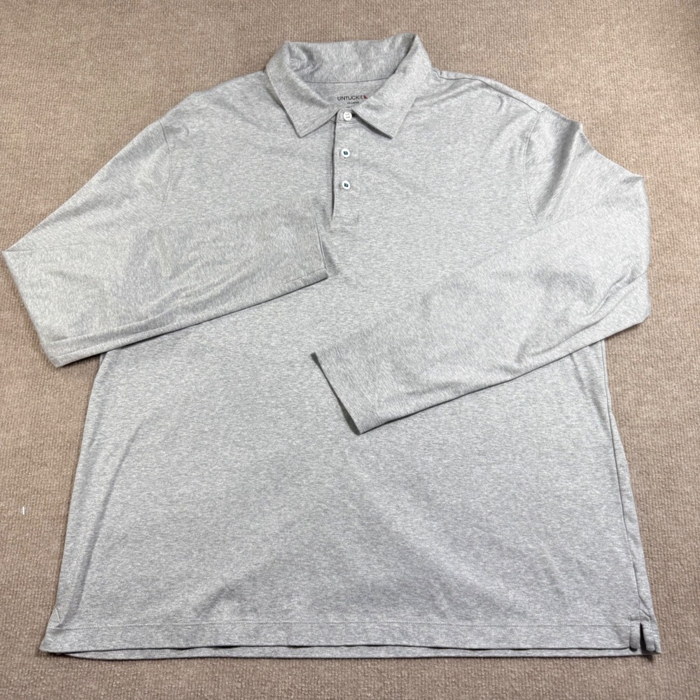 UNTUCKit Damaschino Long Sleeve Polo Shirt Mens XXL Gray Cotton Regular Fit
